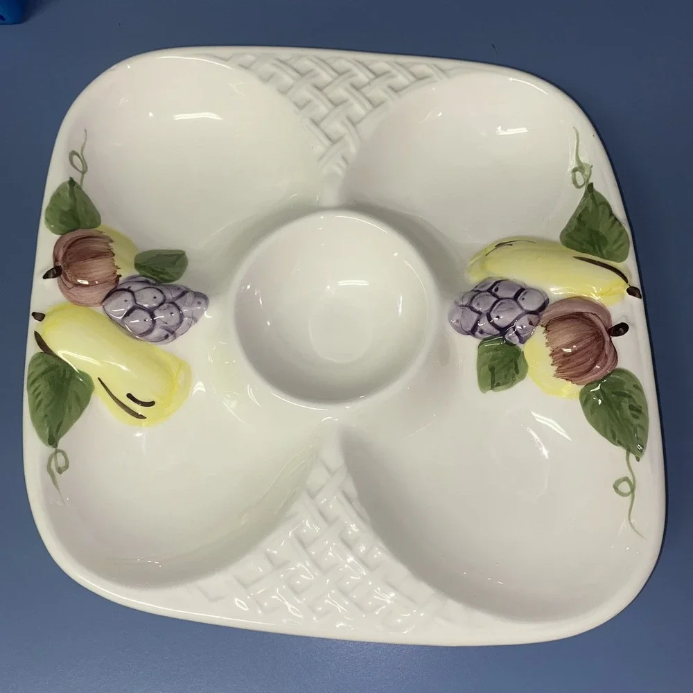 Vintage Italian Ceramic 5 Section Dip Bowl Fruit Motif See description **